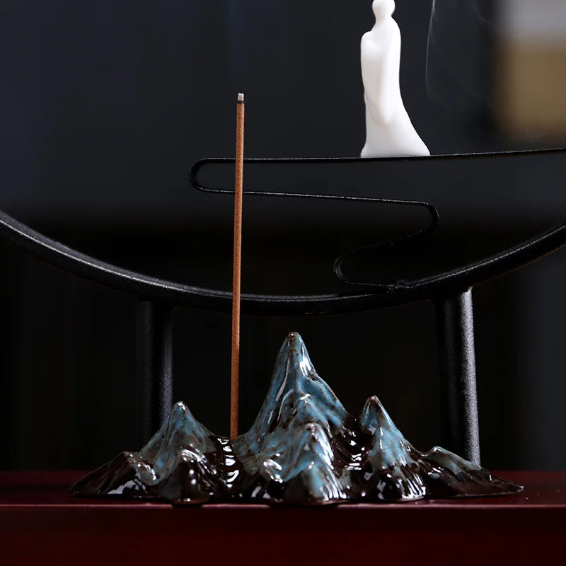 Ceramic Buddha Statue with Hanging Metal Ball Backflow Incense Burner and 20 Incenses