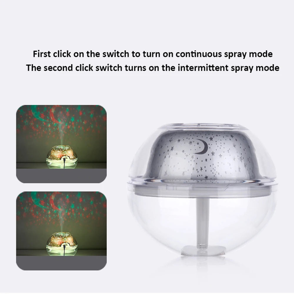 USB Ultrasonic Humidifier and Diffuser with Star sky Lamp