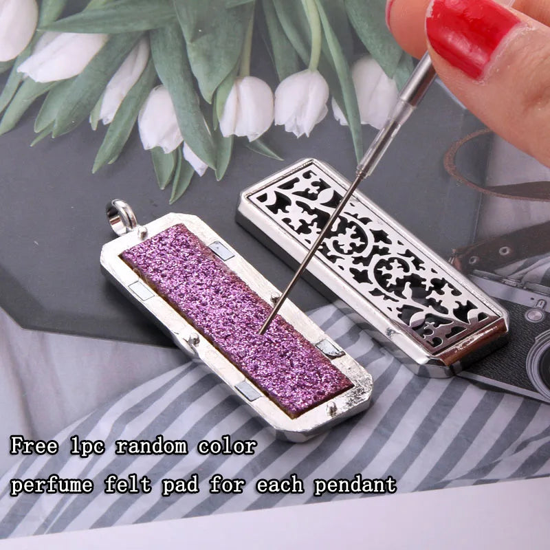 Square Aromatherapy Magnetic Stainless Steel Essential Oil Diffuser Necklace