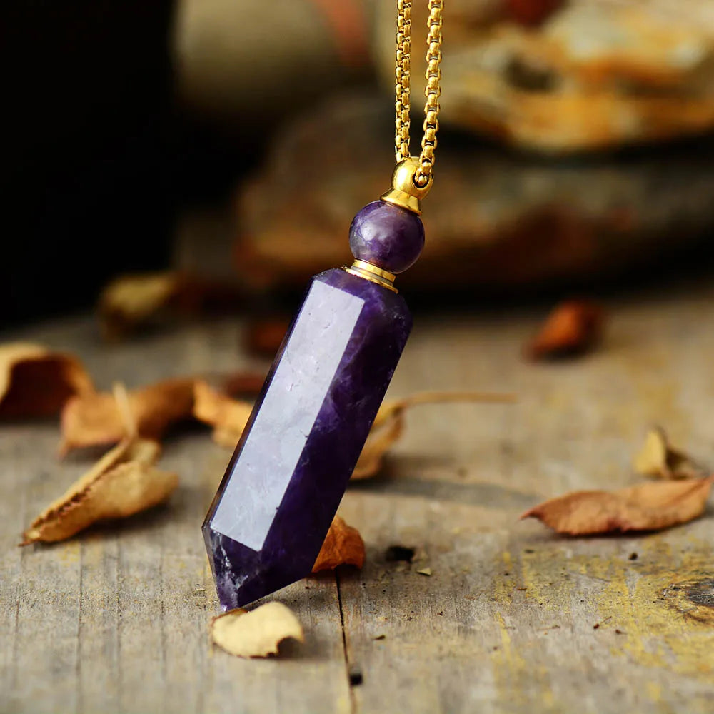 Natural Gems stone Amethysts Essential Perfume Bottle Pendant