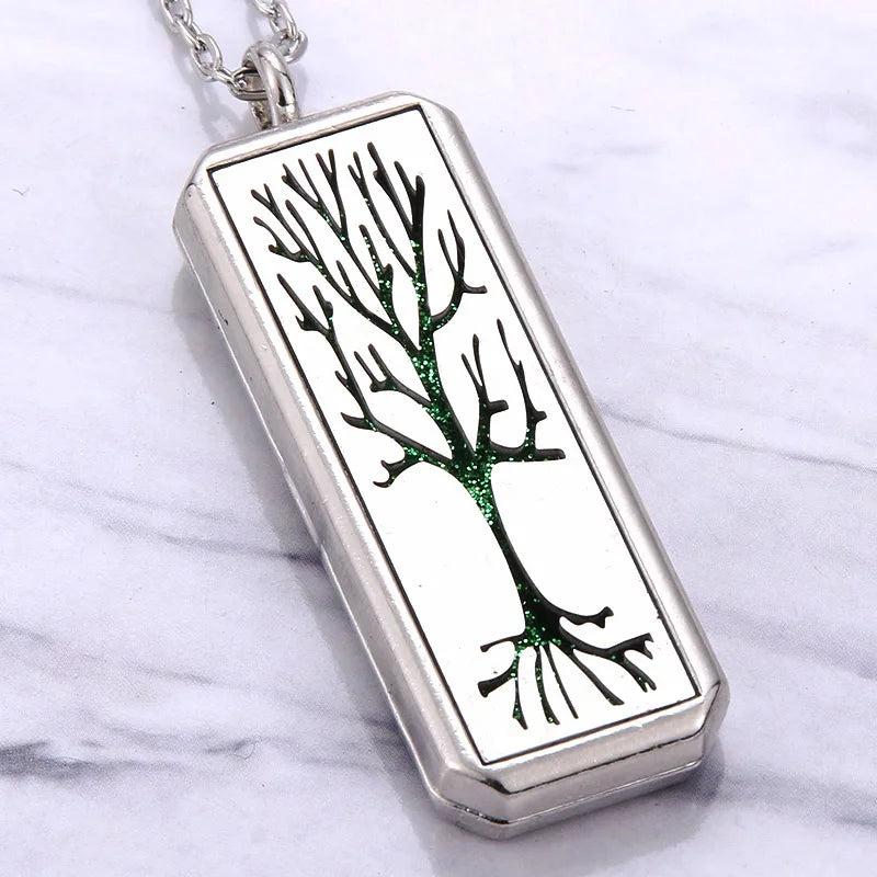 Square Aromatherapy Magnetic Stainless Steel Essential Oil Diffuser Necklace