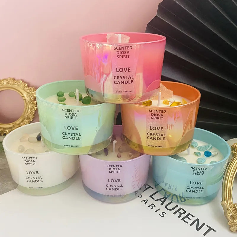 Crystal Stone Scented Candles with Dried Flowers